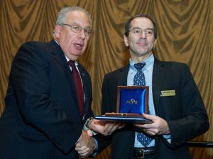 ASME President Marc Goldsmith awards Prof. Lienhard the ASME Technical Communities Globalization Medal, Nov. 2012.