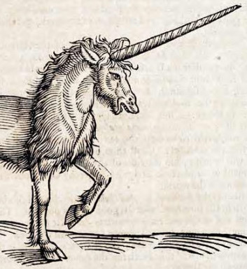 Woodcut showing half of a unicorn. From 